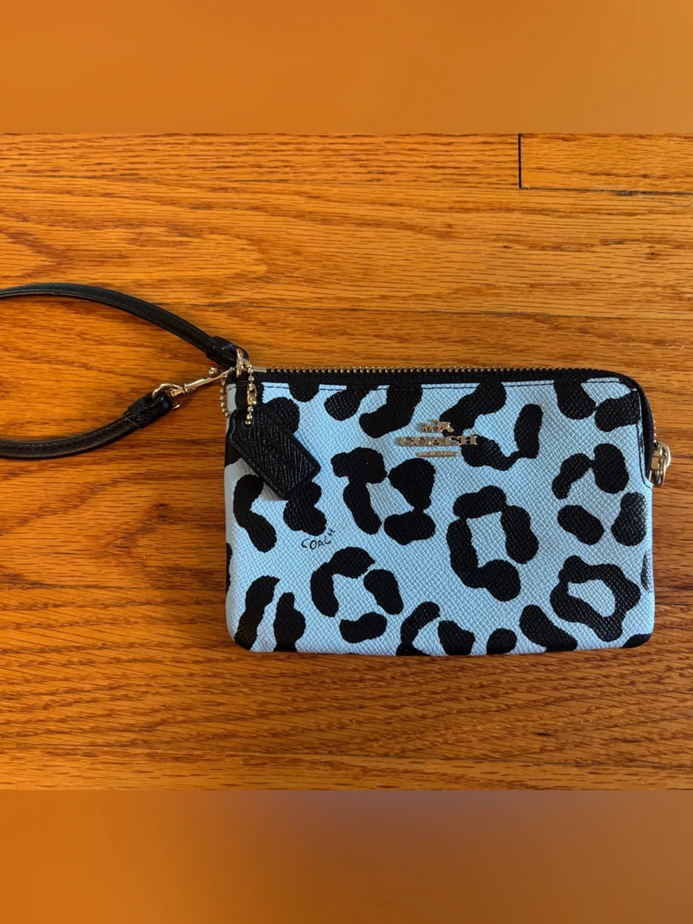 Coach Light Blue and Black Leopard Print Wristlet